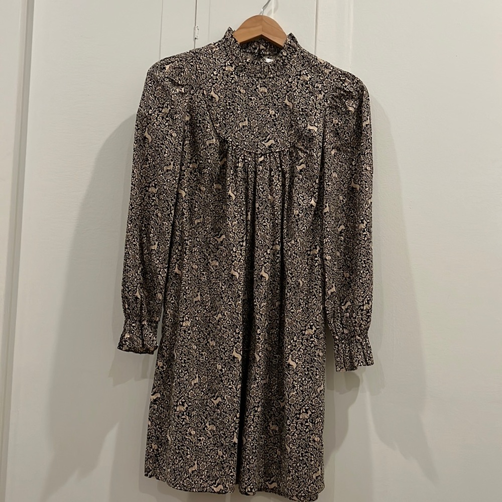 Doen Mini Dress in Black Dancing Fawn Print